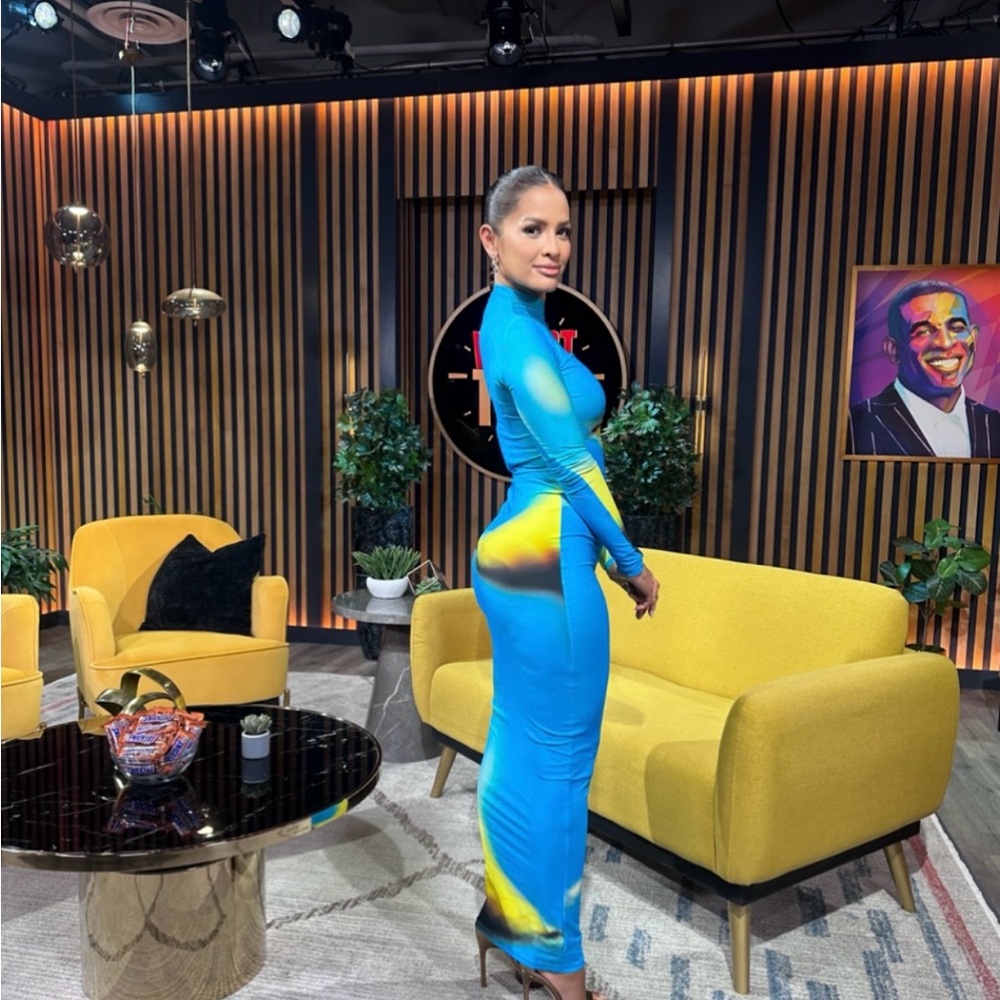 Woods by Jordyn Vibrant Blue and Yellow Bodycon Dress